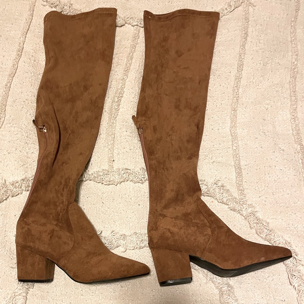 Marlo Tan Over the Knee Suede Leather Boots